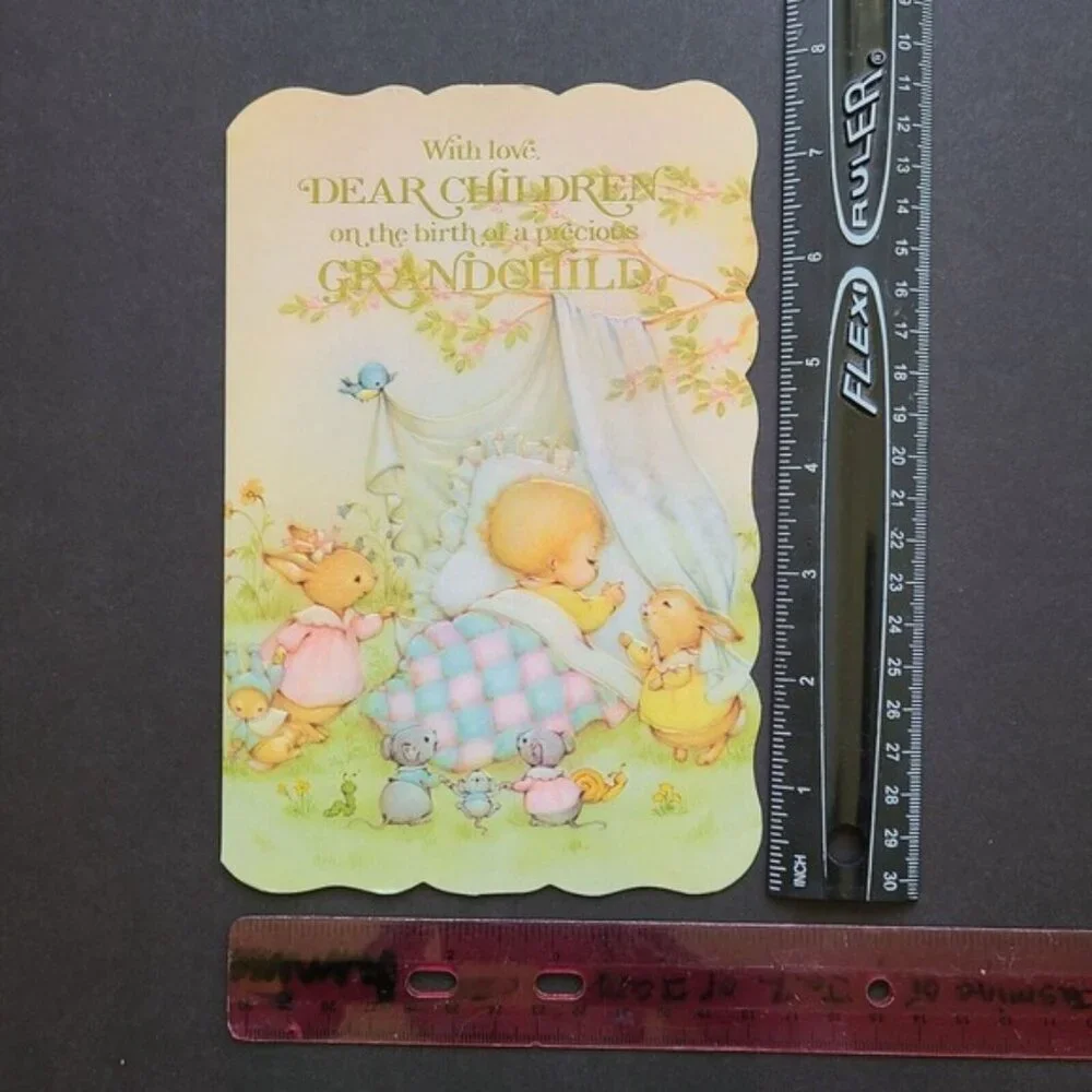 5/$15 Vintage Birth of Grandchild Greeting Card Dimensional Baby Bunnies